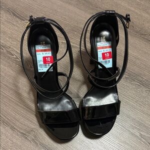 MICHAEL Michael Kors Black Patent Strappy Ankle-Heel Sandals